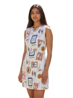 Paper Heart Aperol Spritz Capri Positano Linen Blend Shift Dress Womens L